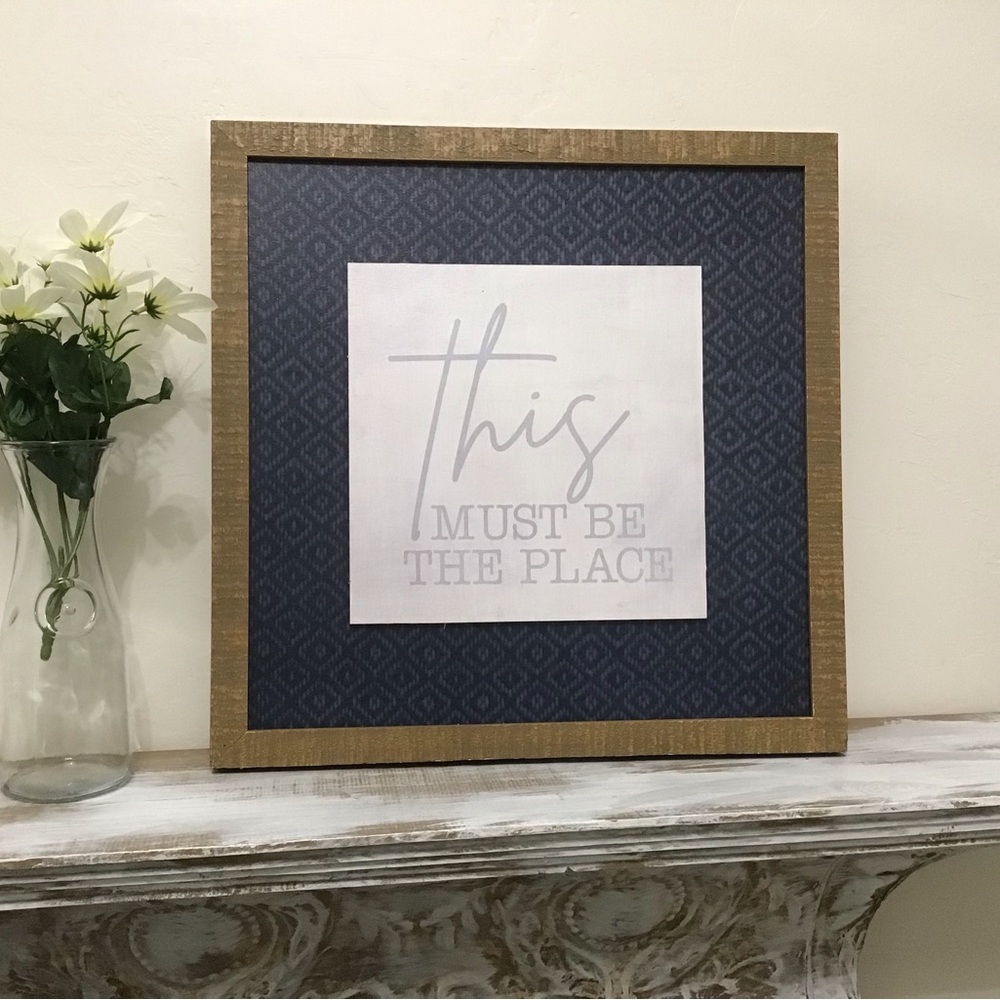 Kirkland’s “This Must Be The Place” Framed Wall Hanging | Navy Patterned Mat |